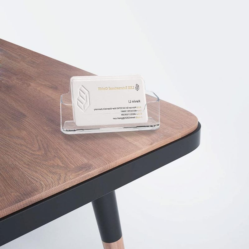 HSYMQ 4 Pack Business Card Holder for Desk, Clear Acrylic Plastic Business Cards Display Holders Stand, Fits 30-50 Business Cards - Image 2